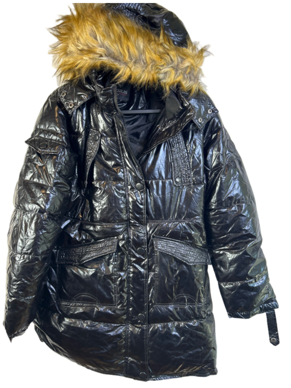 Celsius Premium Black Puffer Jacket with Faux Fur Hood, Size XL